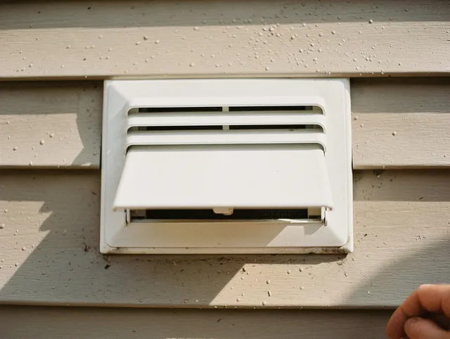 Akron Dryer Vent Cleaning technician performing professional exhaust vent cleaning at a residential property in Akron