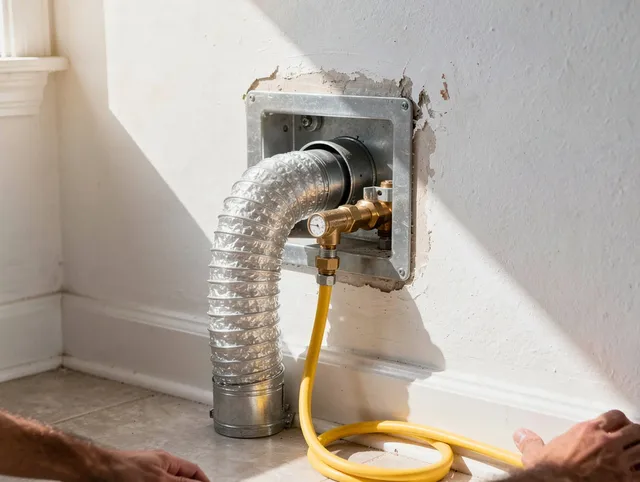 Akron Dryer Vent Cleaning certified technician performing specialized gas dryer vent cleaning in Akron